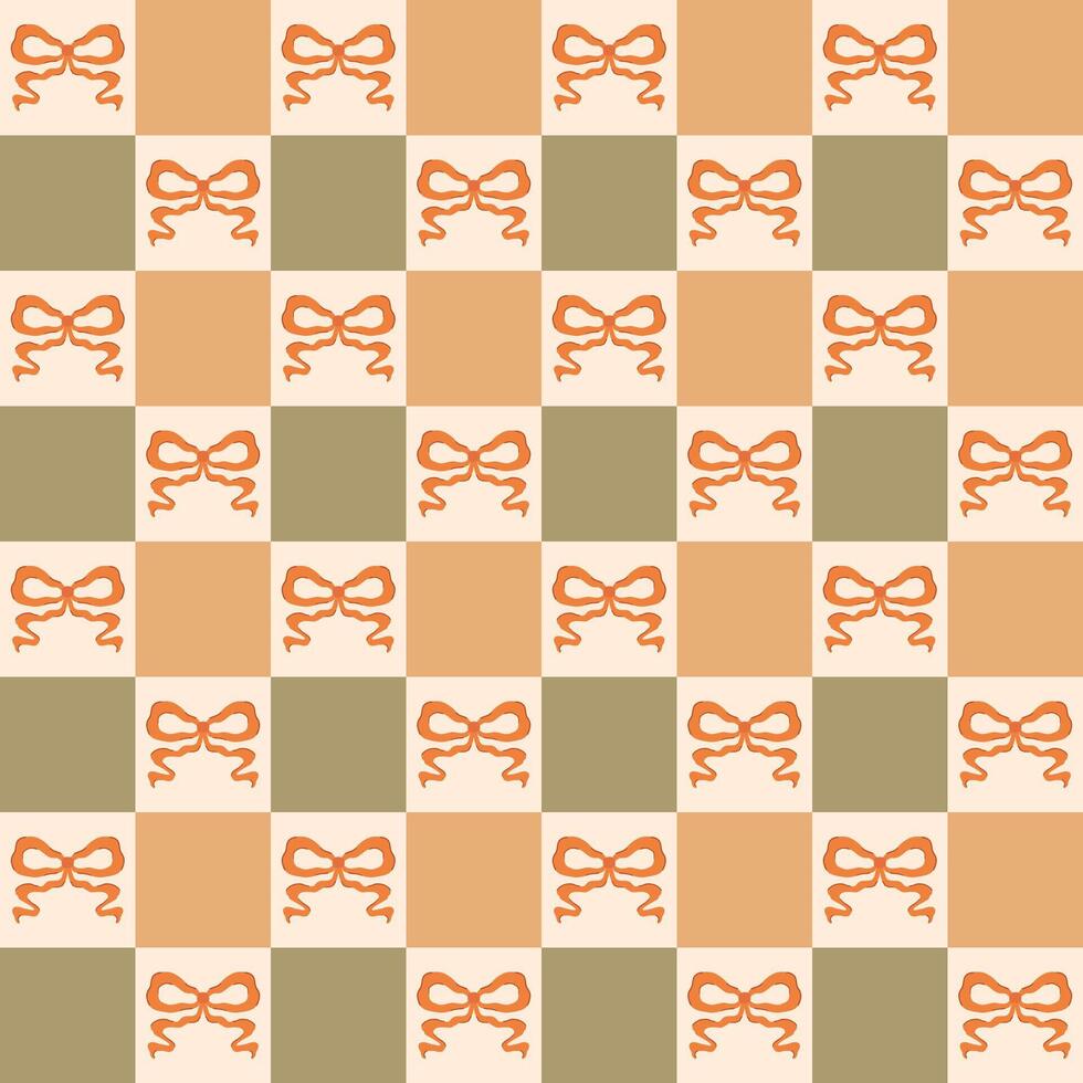 Coquette bows geometric seamless pattern. hand drawn ribbon background in green and yellow colors. Autumn design for fashion, fabric, textile, wallpaper, wrapping paper, print. vector