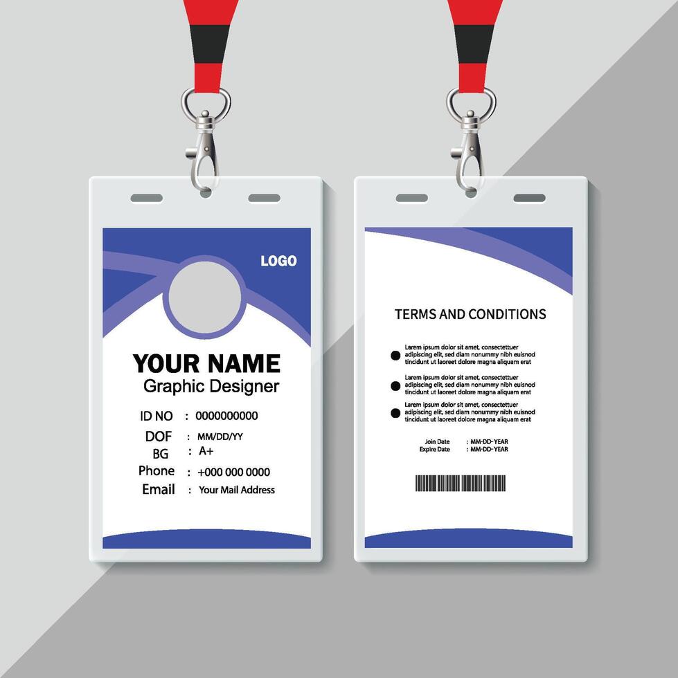 Abstract Flat Blue Id Card Design, Professional Identity Card Template vector