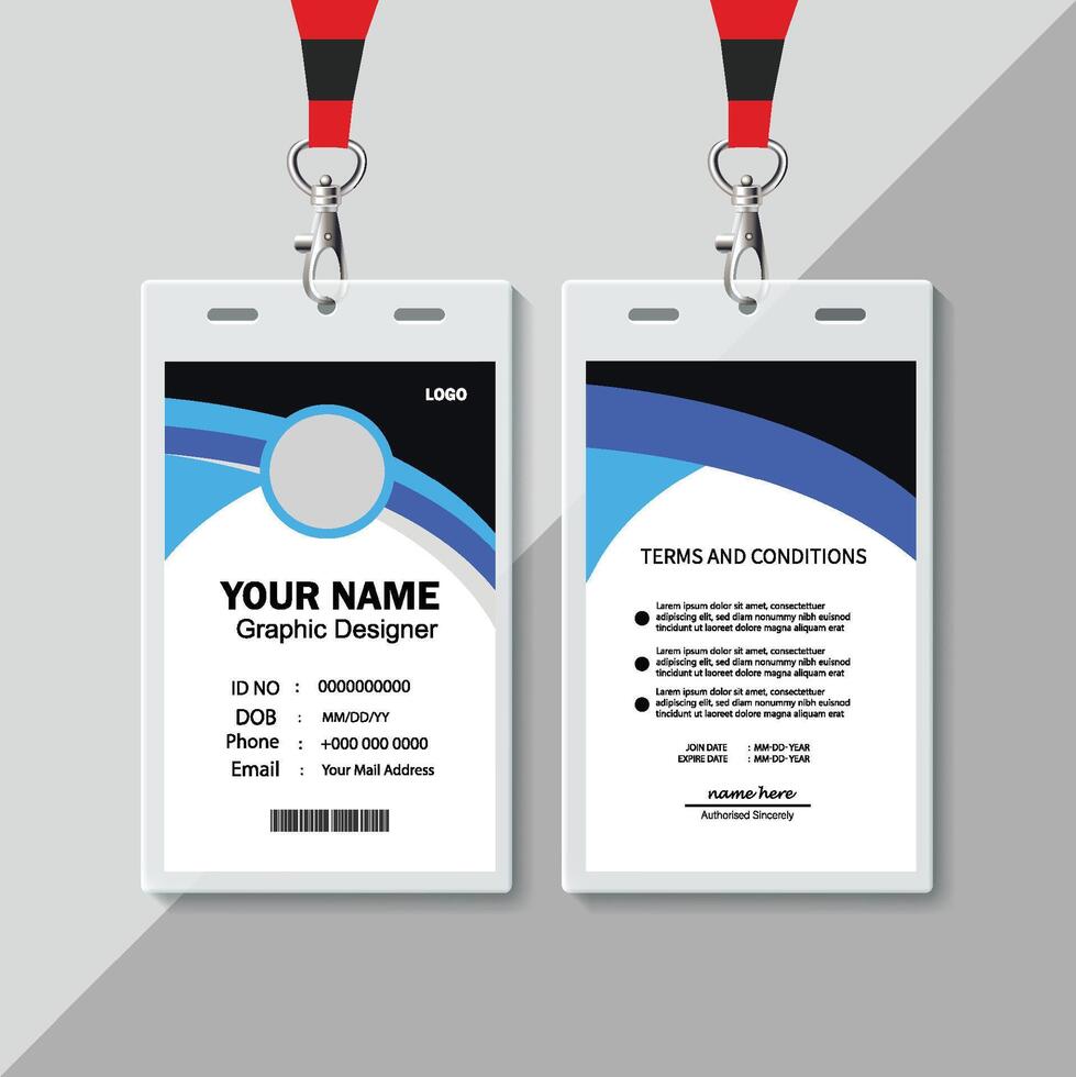 Modern blue ID card design template. Employee identity card design. vector