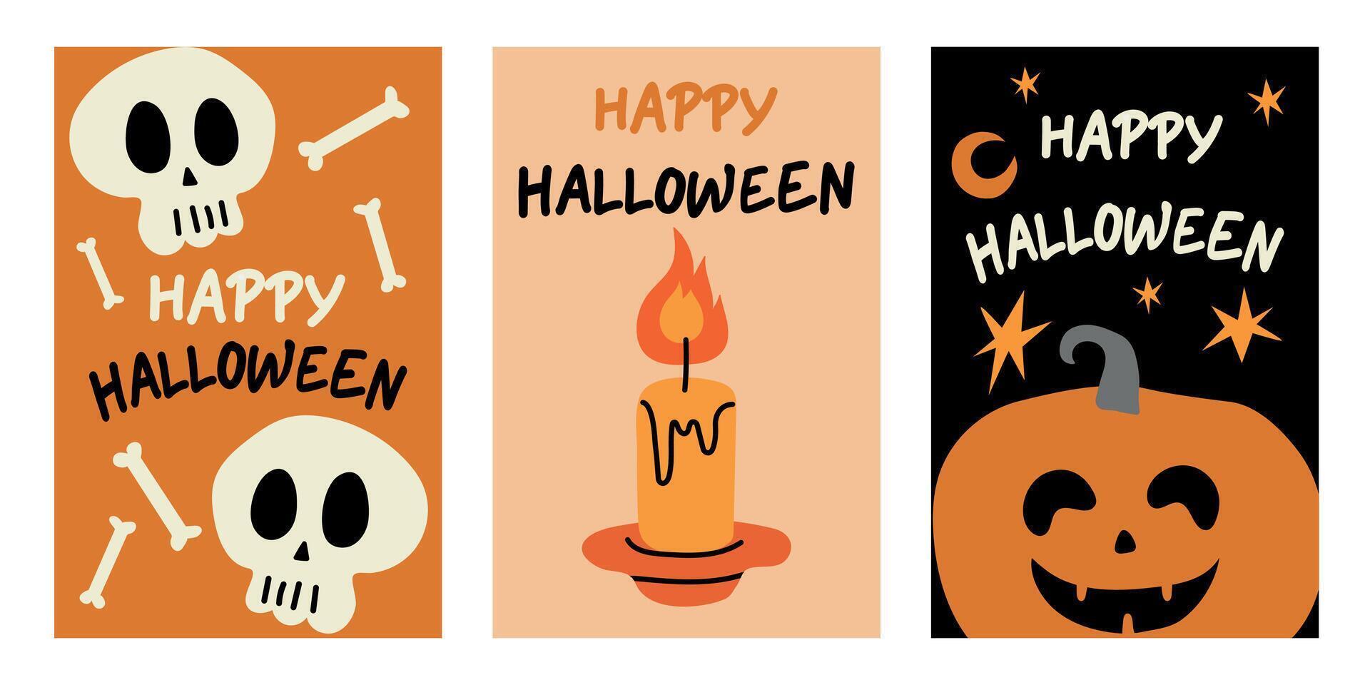A set of cute Halloween posters. Flat style and funny characters. Cute poster set for postcard,banner, flyer. vector