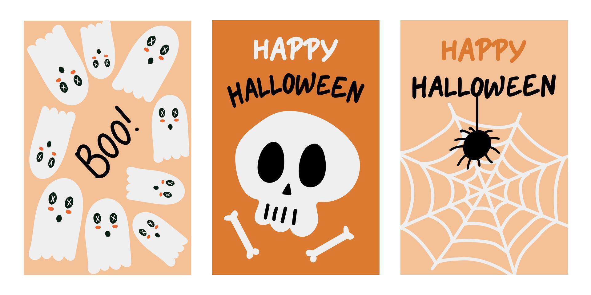 Halloween holiday concept, poster set. Flat style and funny characters. Cute poster set for postcard,banner, flyer. vector