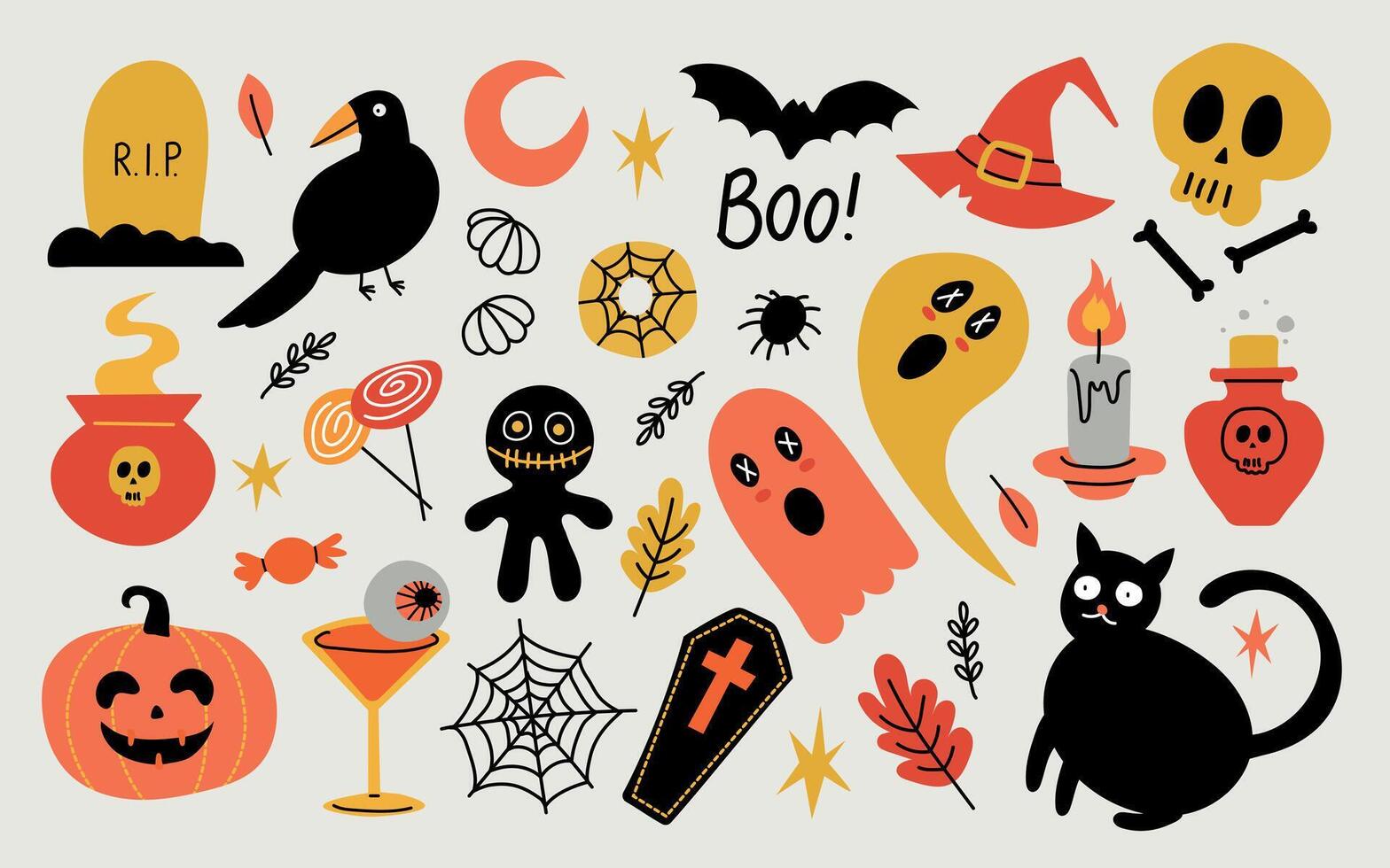 Set of Halloween posters. Fashionable style and funny characters. Cute poster for card, flyer, banner vector