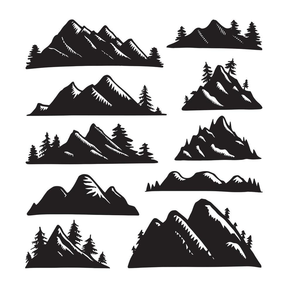 a collection of mountains, trees, and mountains. vector
