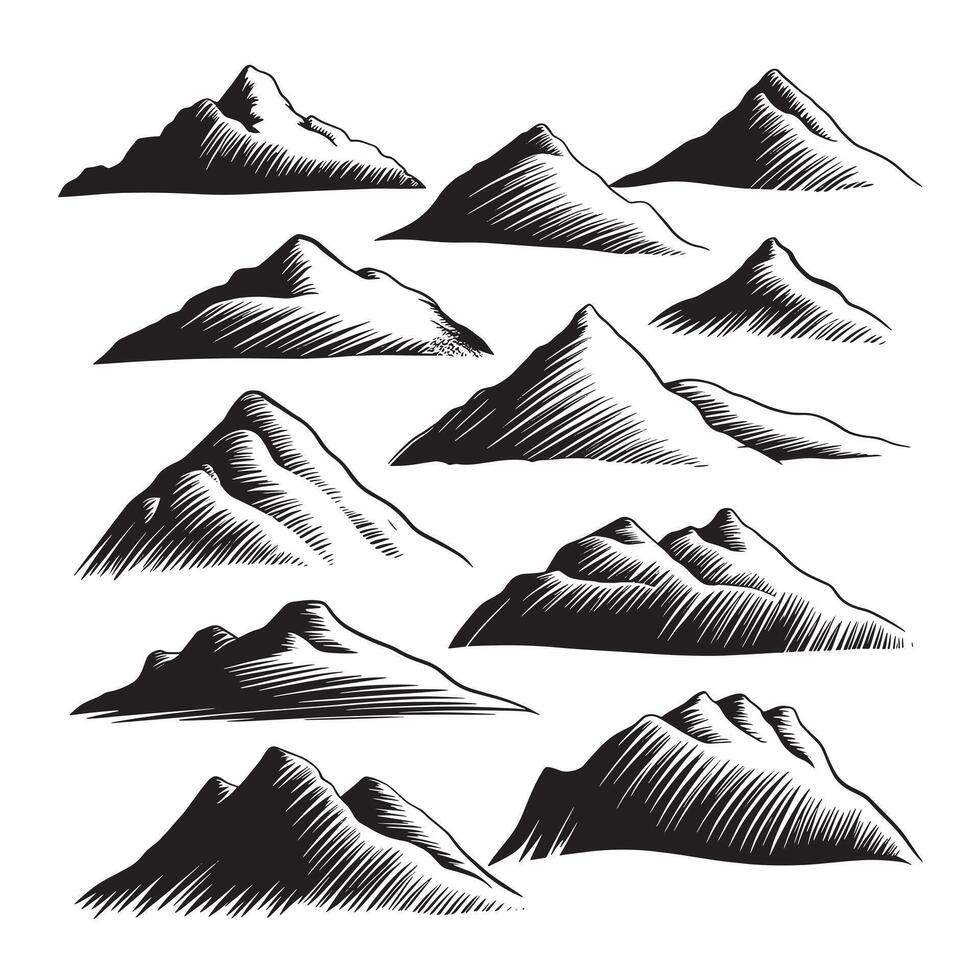 a drawing of mountains Silhouette Art vector