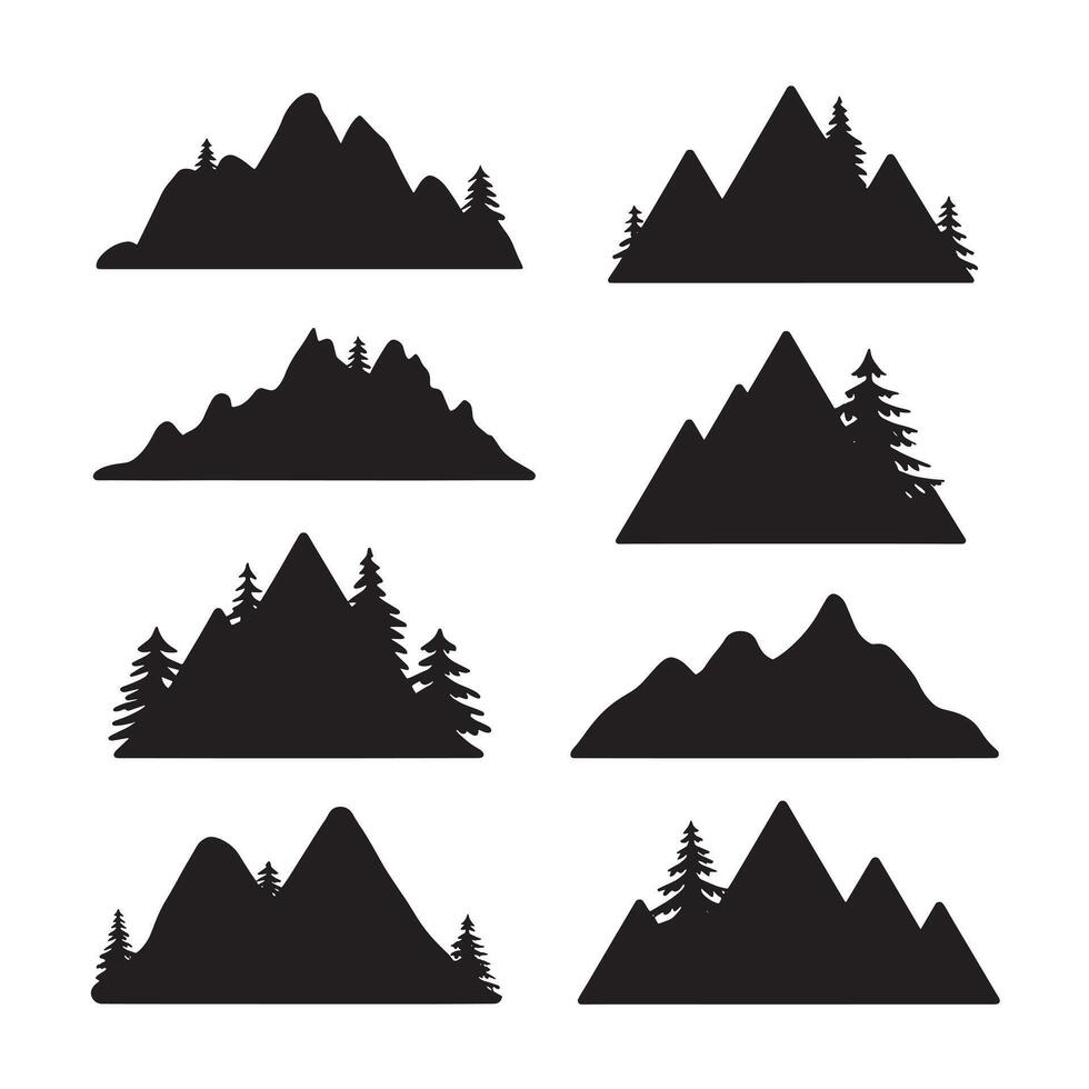 a set of mountains with trees silhouette vector