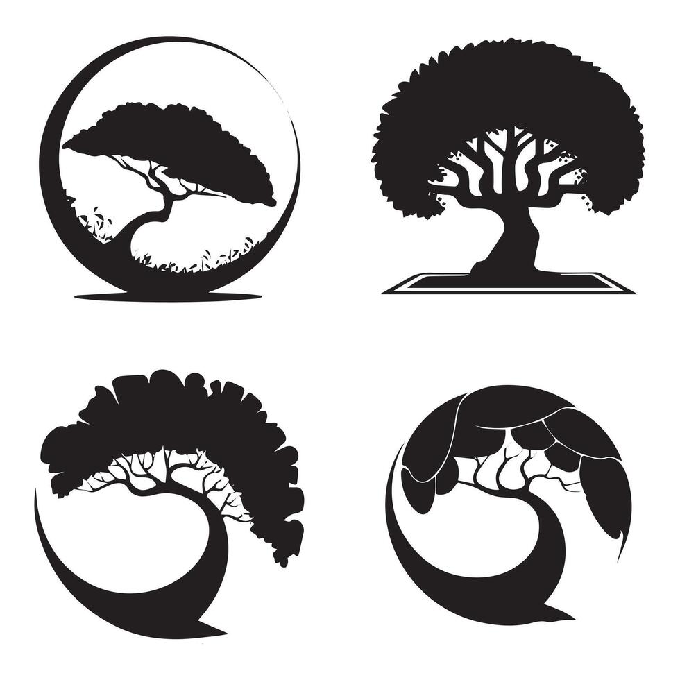 a black tree and a globe illustration vector