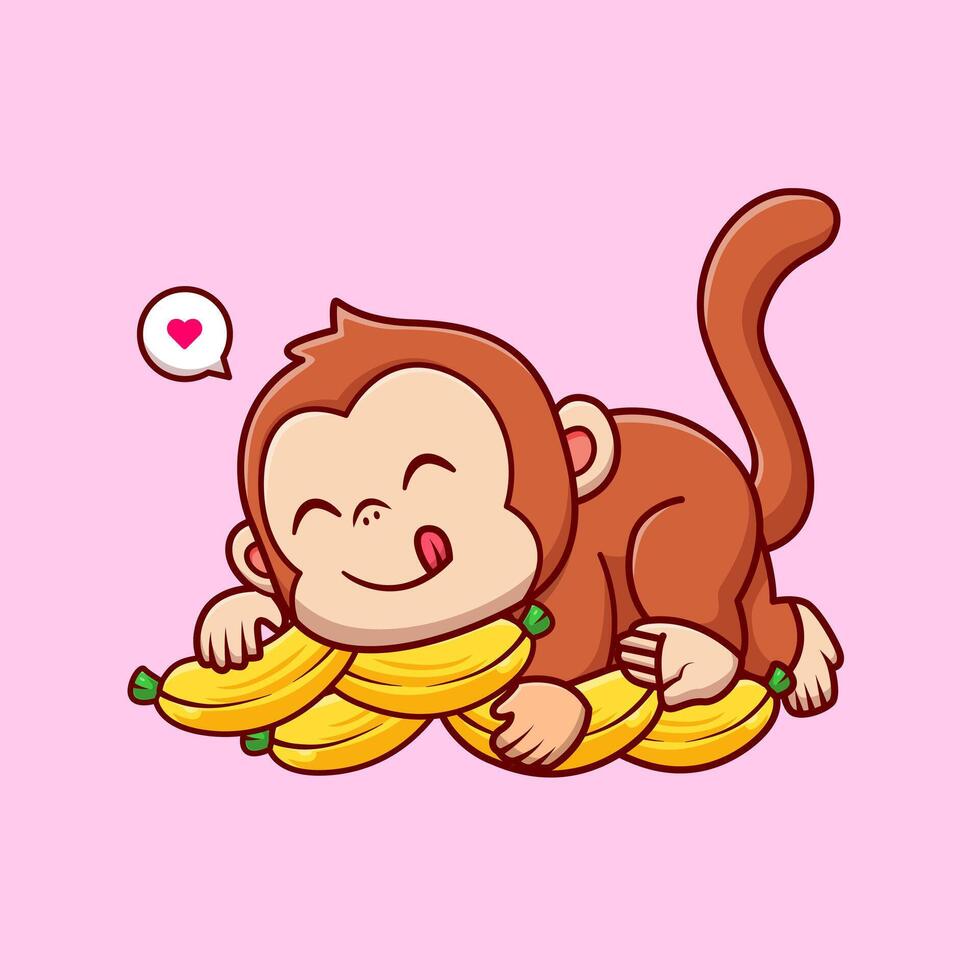 Cute Monkey Hug Banana Cartoon vector