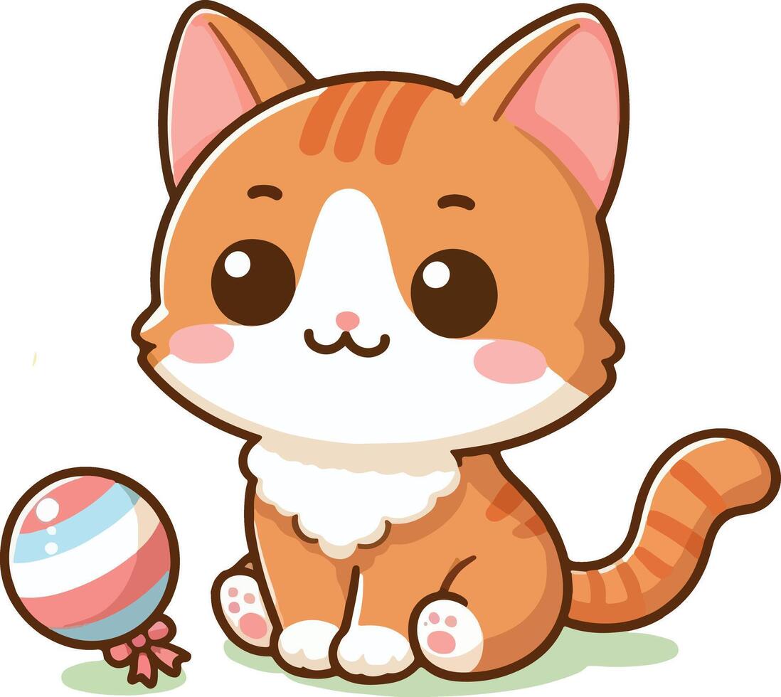 Cartoon Illustration of a Cute Orange Tabby Cat with Big Eyes vector
