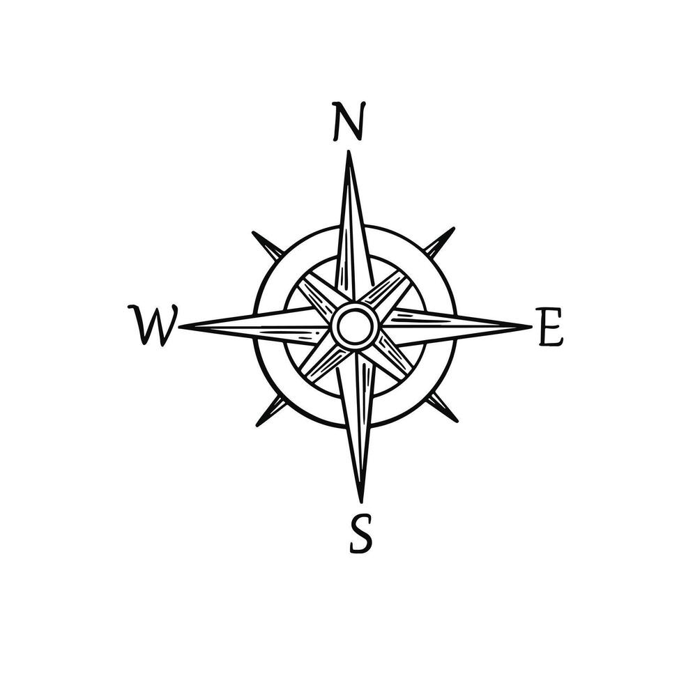 Line compass arrow symbol in retro tattoo style vector