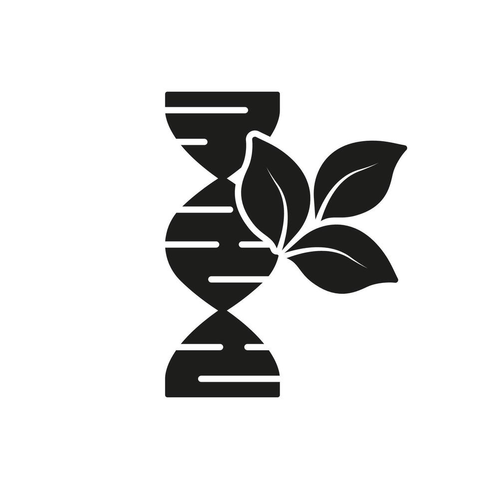 Dna Helix With Leaf Silhouette Icon. Genetic Engineering And Biotechnology In Plant Science And Biology. Genetic Research In Botany. Isolated Illustration vector