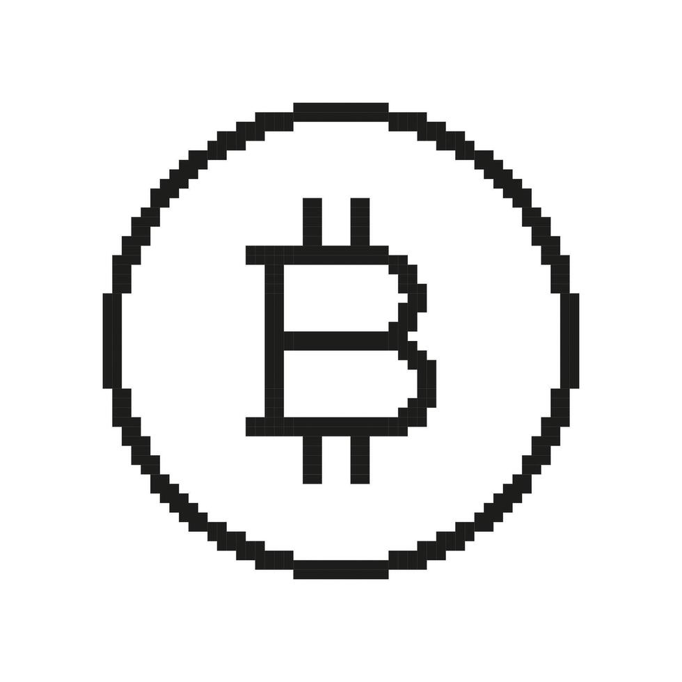 Bitcoin Line Icon in Pixel Art. Digital Currency, Cryptocurrency, Blockchain Finance Concept. Digital Finance Sign. Isolated Illustration vector