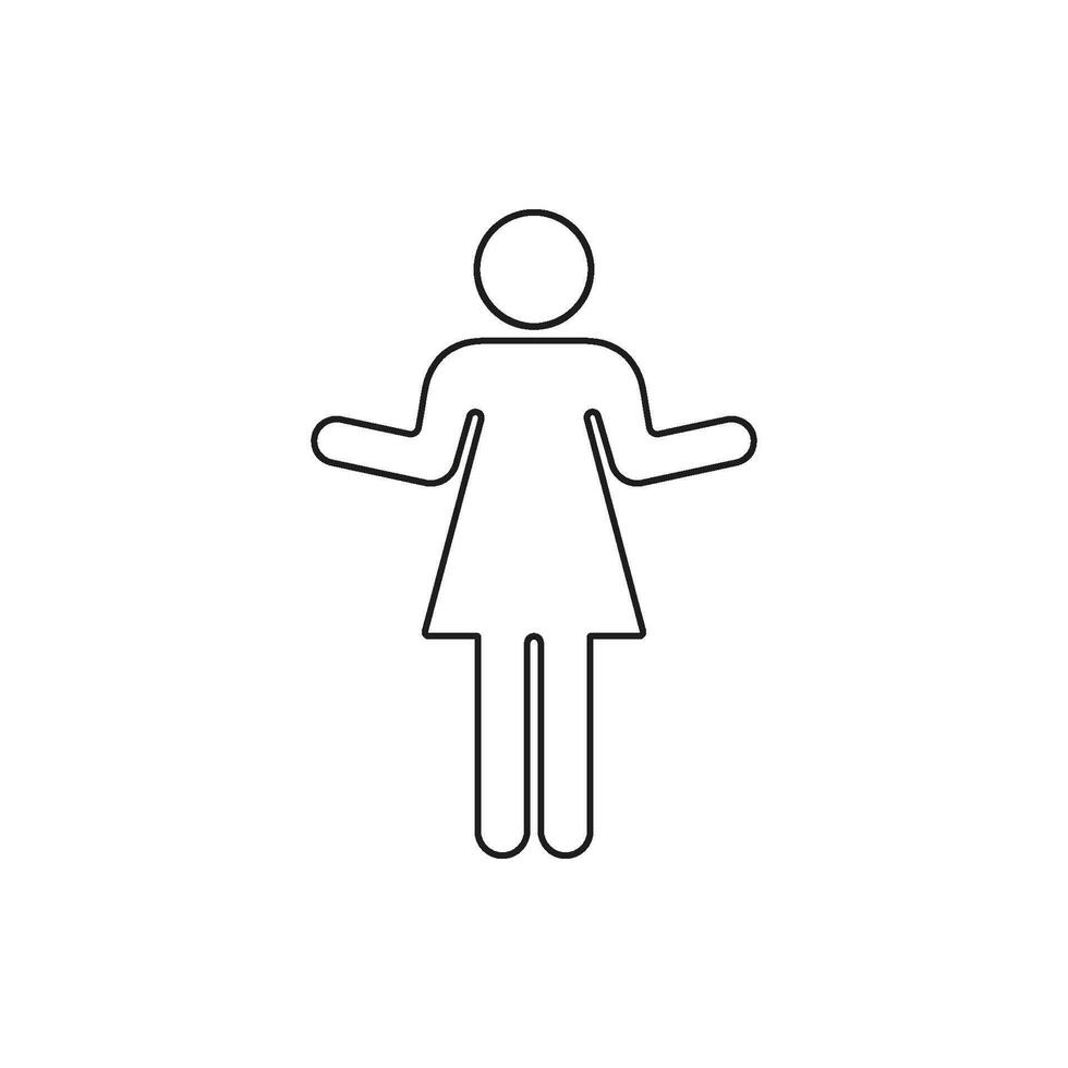 Shrugging Woman Person Outline Symbol, Gesture of Doubt and Uncertainty. Simple Human Figure Line Icon. Editable Stroke. Isolated Illustration vector