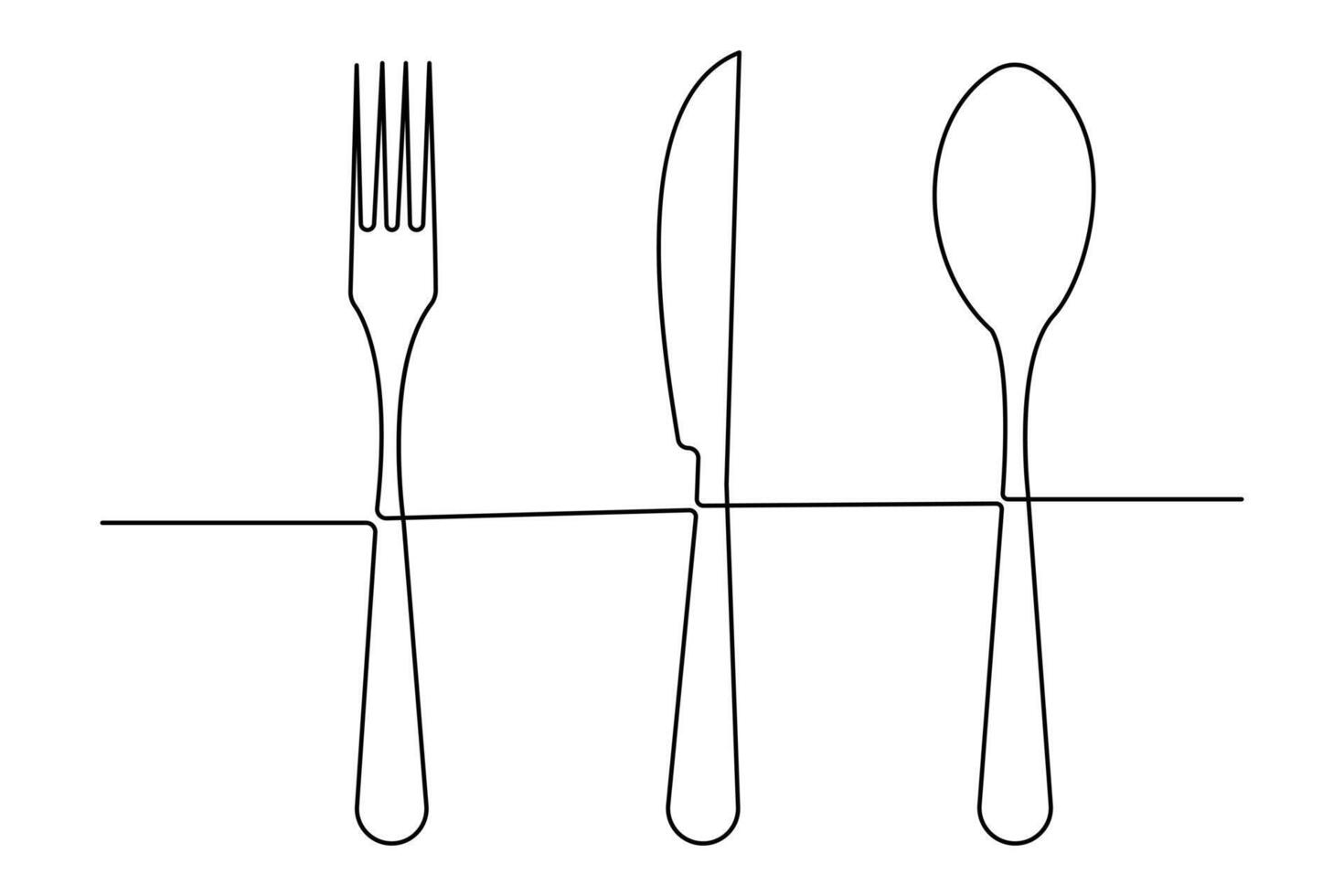 Artistic knife and fork representation using continuous line outline art illustration vector