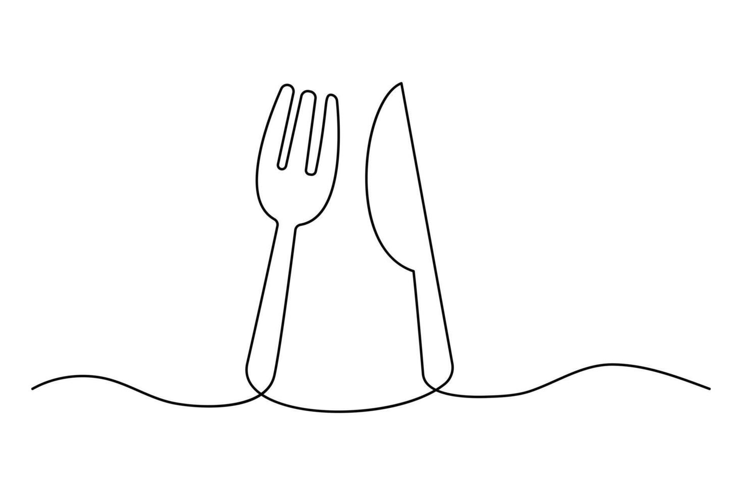 Chic continuous line sketch of knife and fork outline art illustration vector