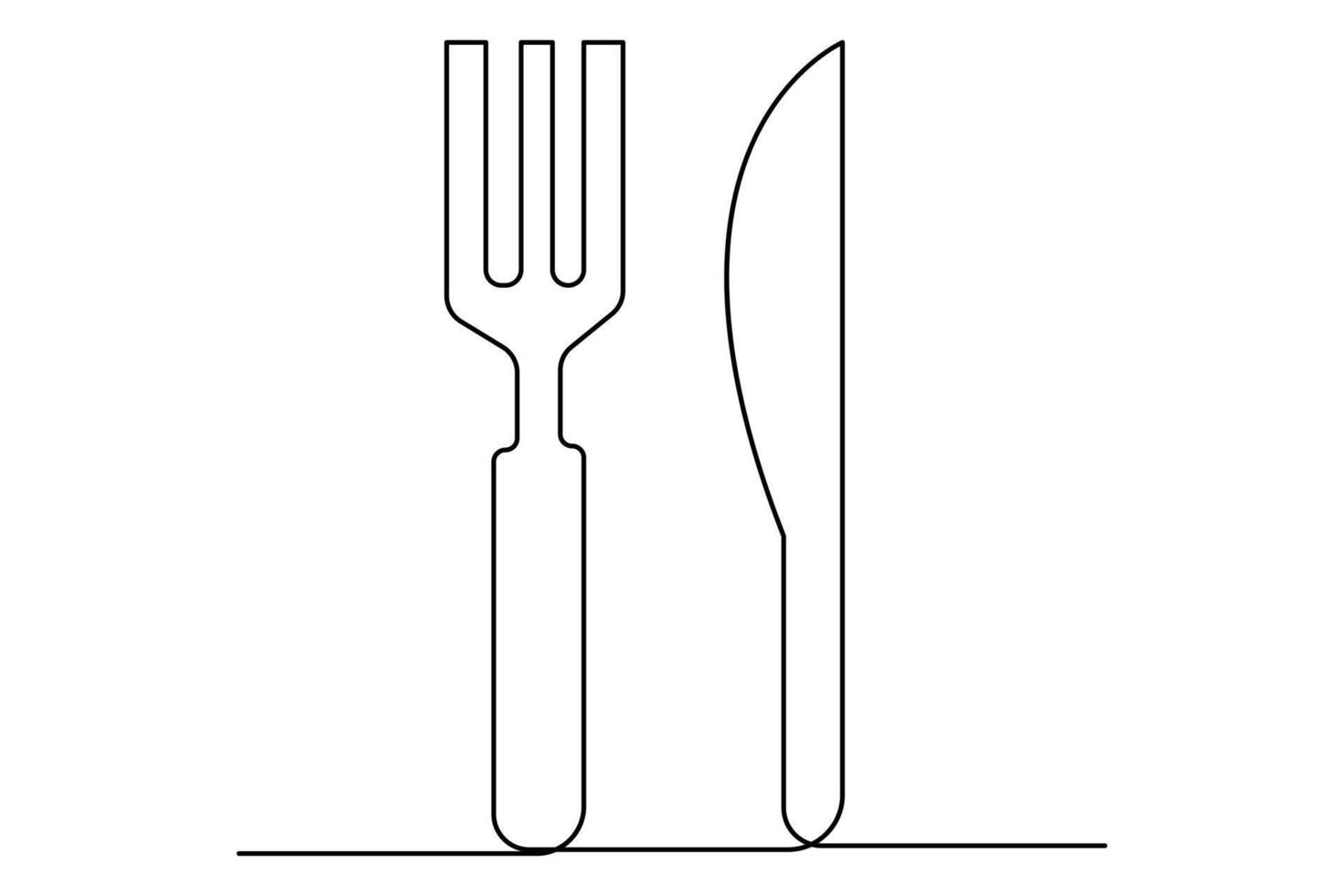 Innovative one line art of knife and fork in outline art illustration vector