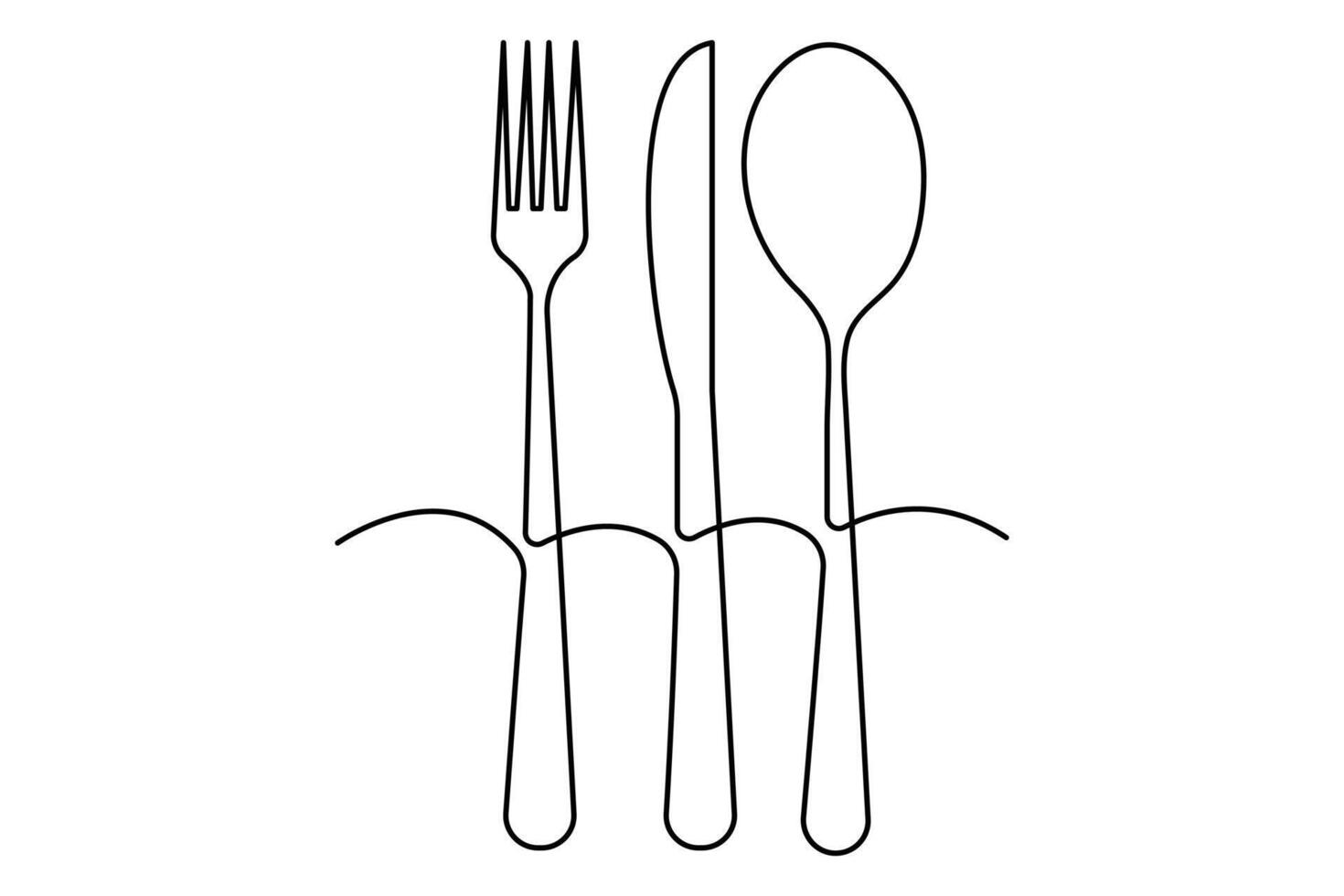 Contemporary one line depiction of knife and fork outline art illustration vector