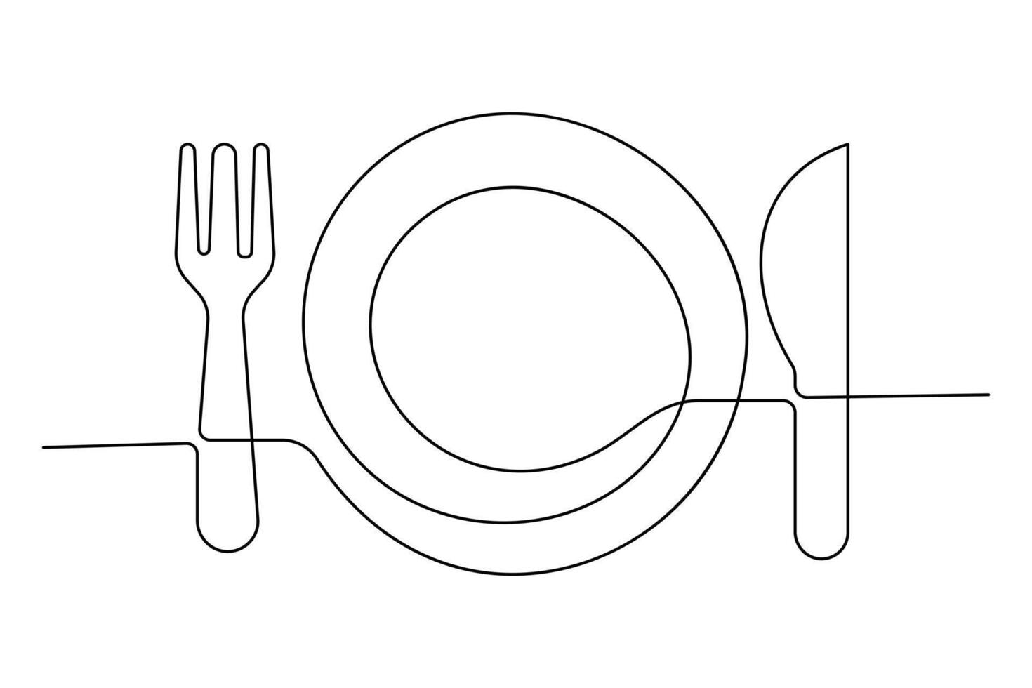 Minimalist knife and fork design in a continuous line outline art illustration vector