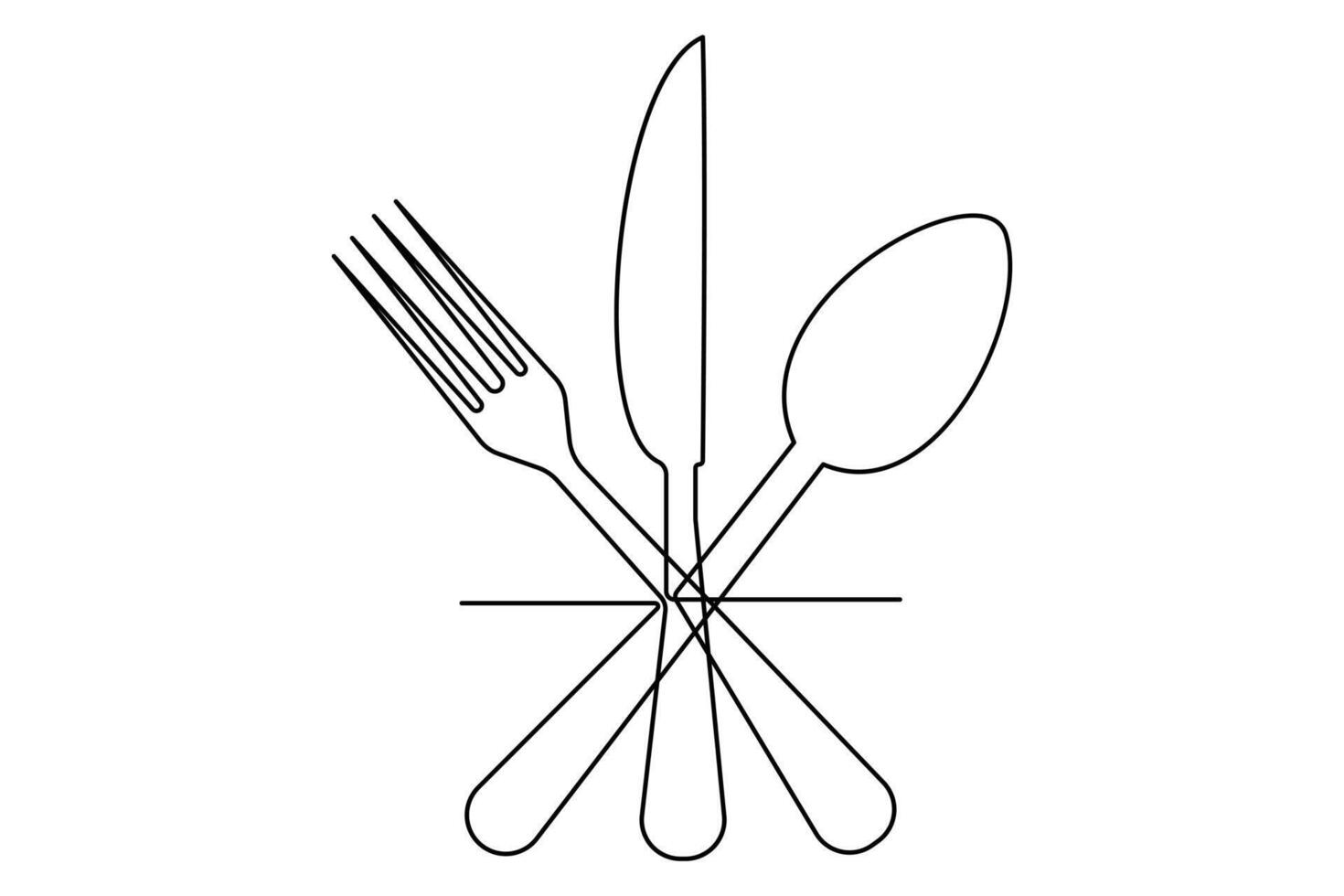 Creative one line concept of knife and fork outline art illustration vector