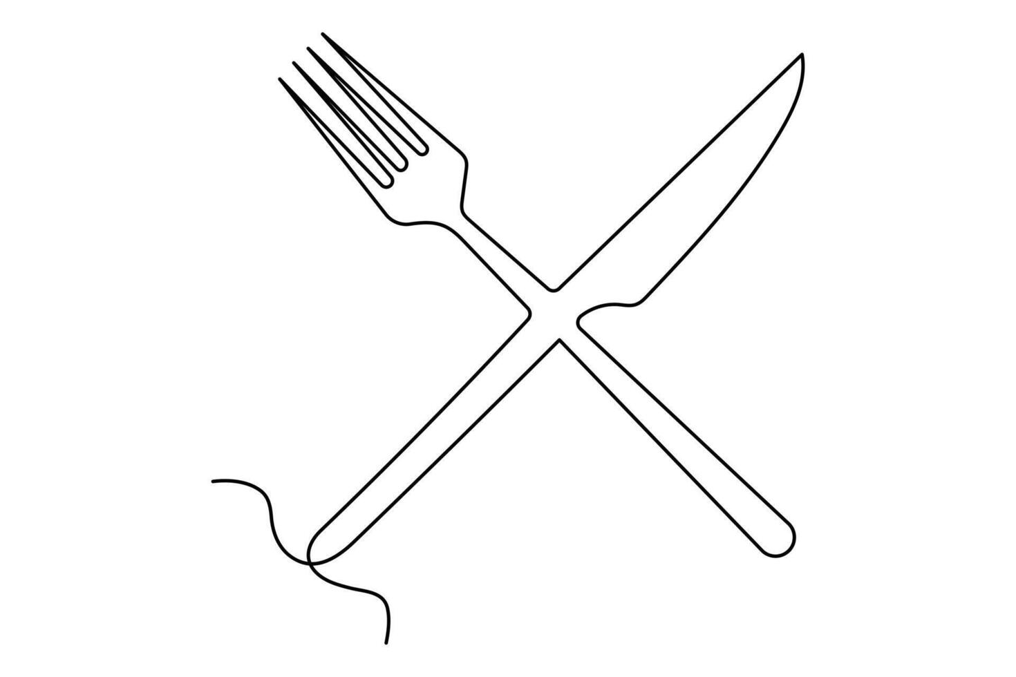 Simple yet stylish knife and fork design in continuous line outline art illustration vector