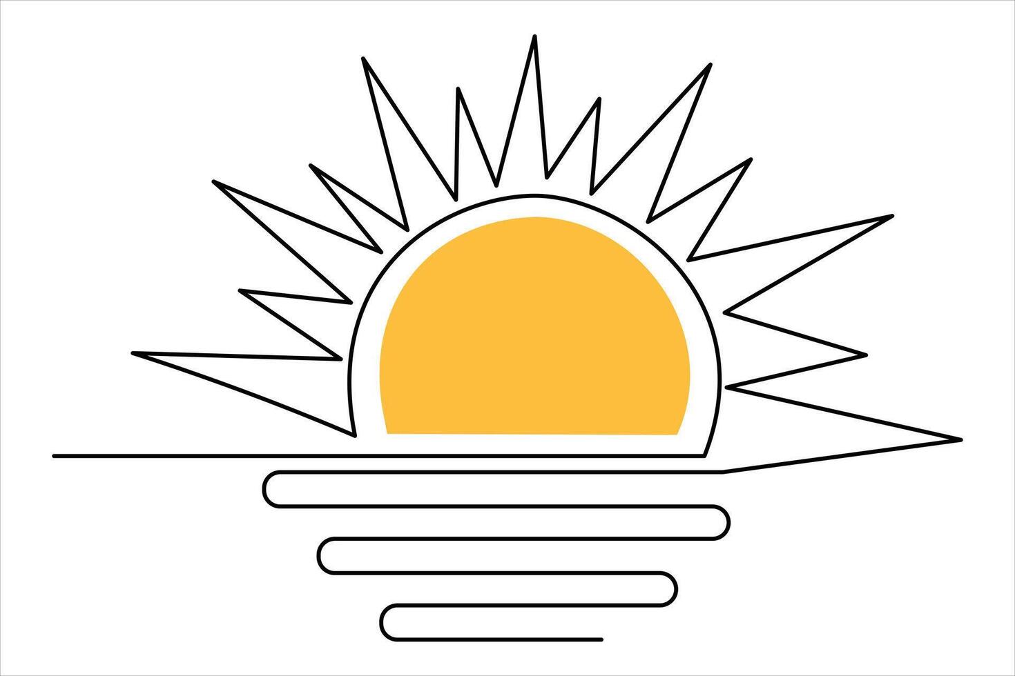 Simple continuous line art of sunrise for nature themed illustrations vector
