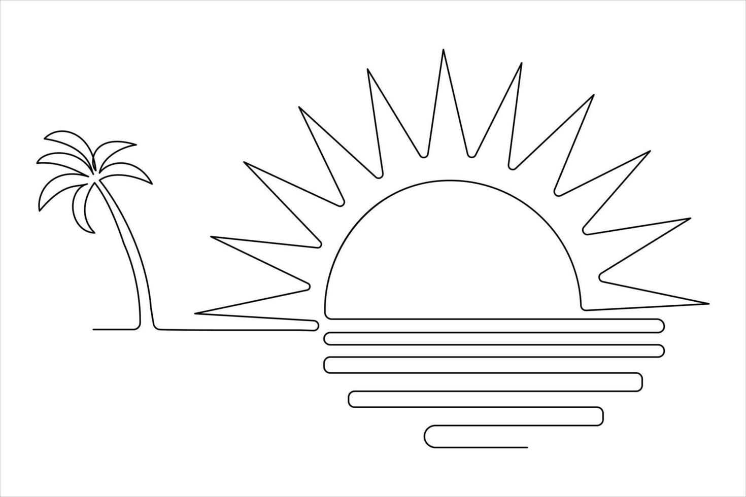 Minimalist one line sunrise drawing for creative design inspirations vector