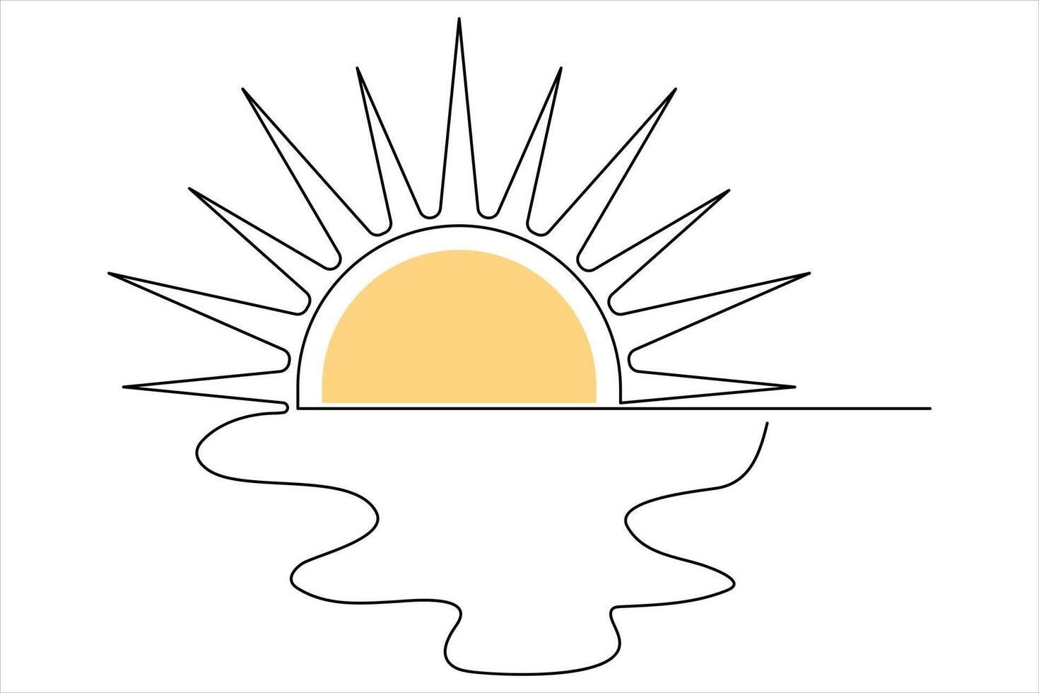 Clean and minimal sunrise in one line art for nature themed art designs vector