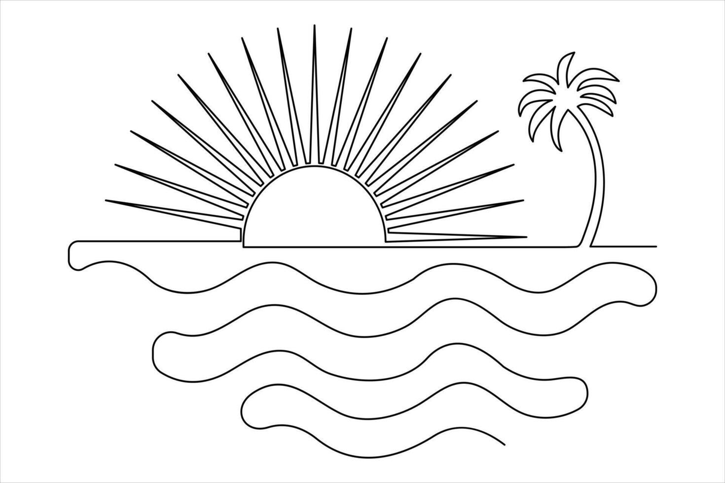 Simple continuous line sunrise sketch for nature inspired graphic design vector