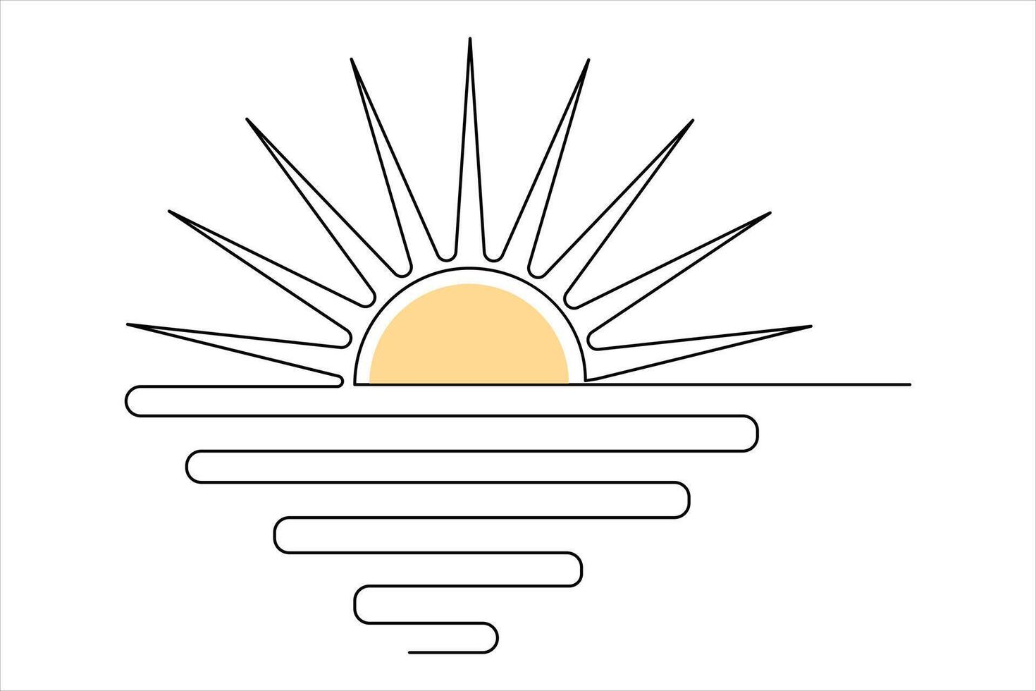 Modern sunrise in single continuous line art for graphic projects vector