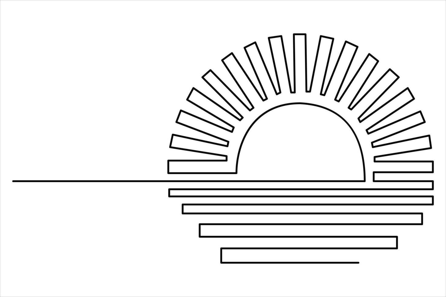 Single line sunrise sketch for modern and minimalistic graphic design vector