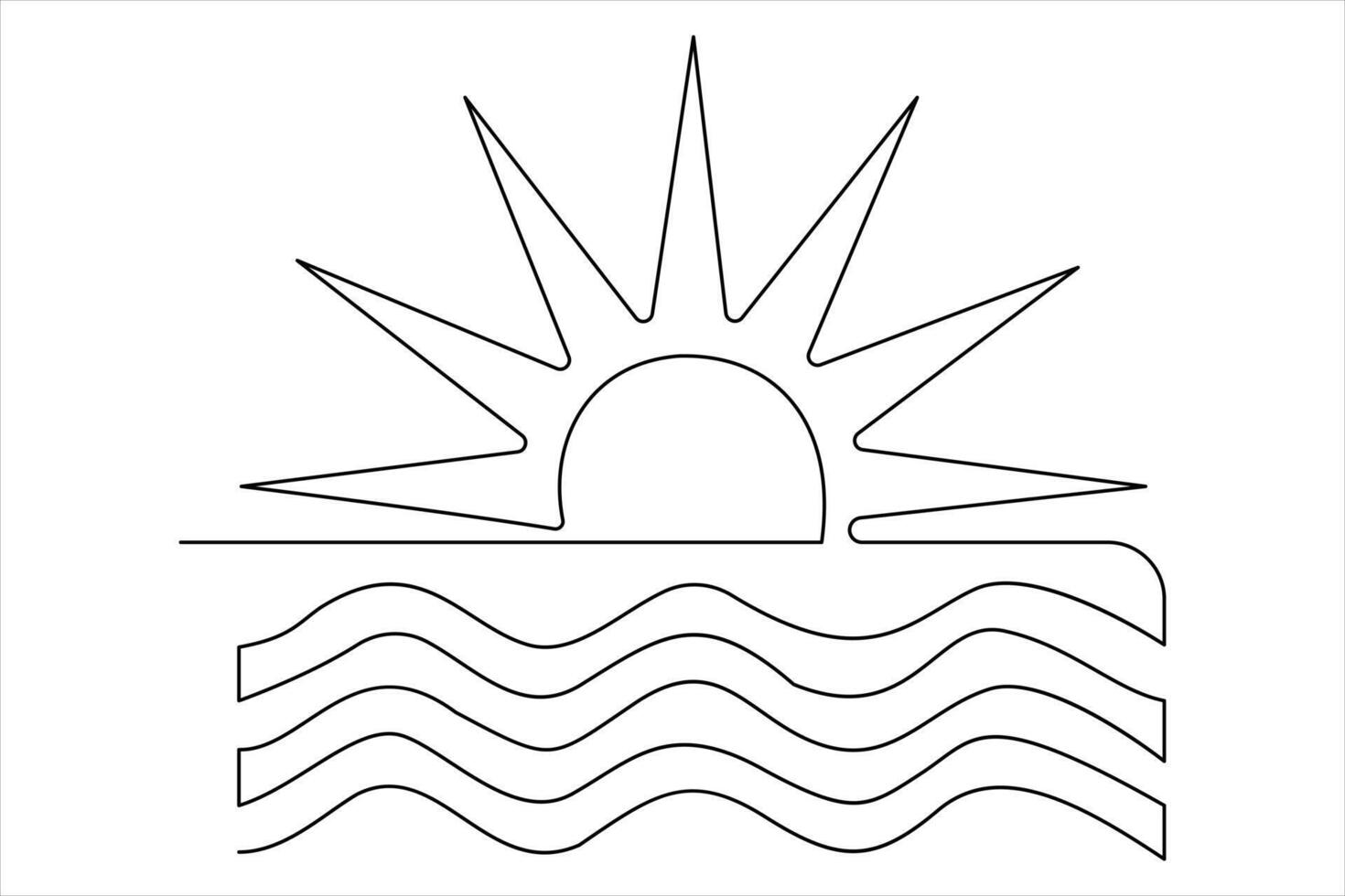 Single line art of sun rising with horizon for elegant art illustrations vector