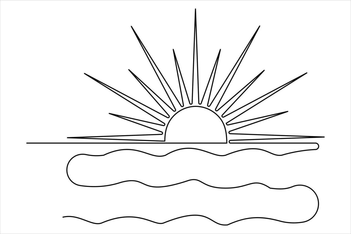 Minimalist one line sunrise drawing with elegant horizon for art designs vector