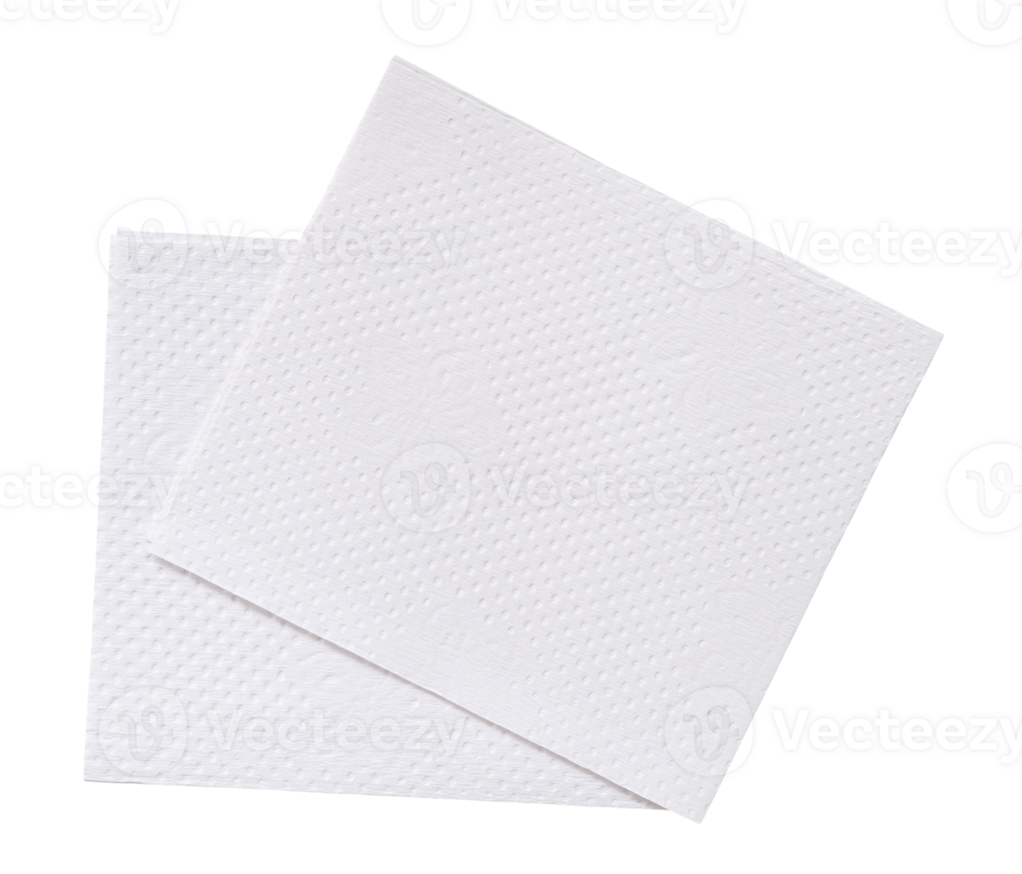 Two folded pieces of white tissue paper or napkin in stack tidily prepared for use in toilet or restroom isolated with clipping path in file format png