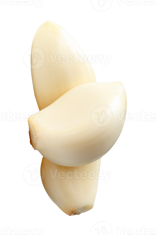 Top view of peeled garlic cloves in stack isolated with clipping path in file format png