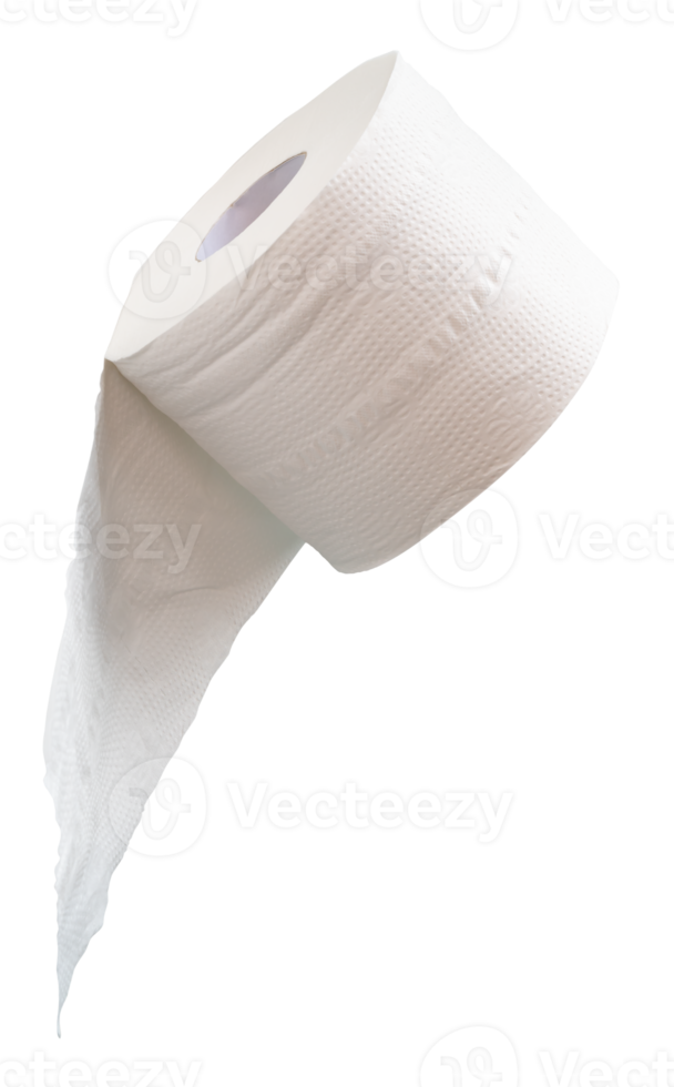 Single roll of white tissue paper or napkin prepared for use in toilet or restroom isolated with clipping path in file format png
