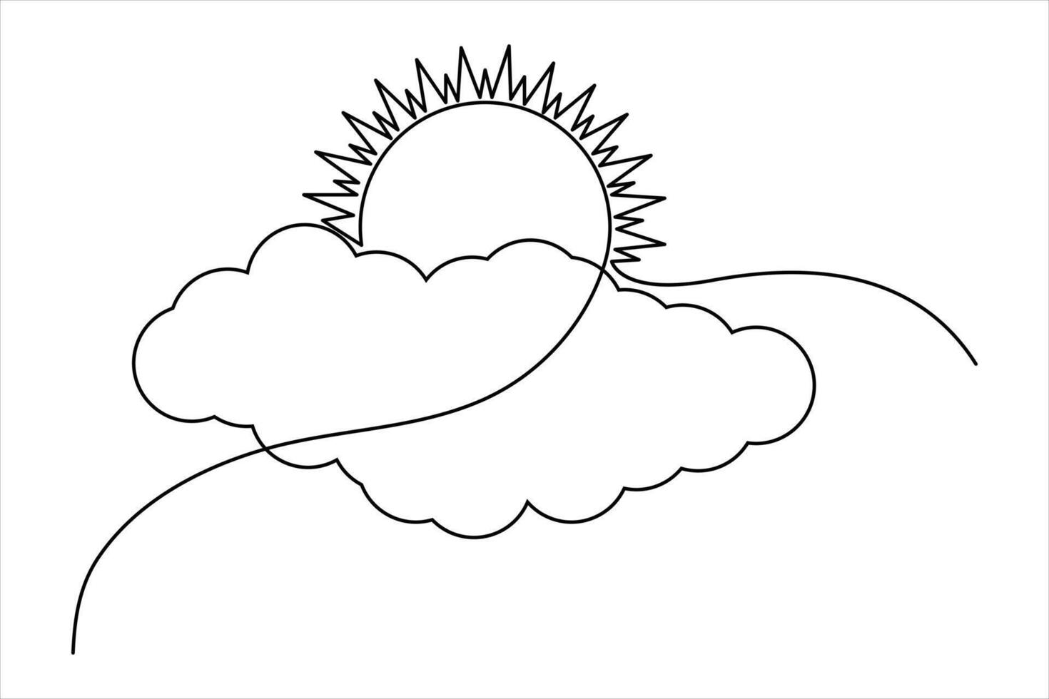 Continuous line sun and cloud sketch for contemporary graphics vector