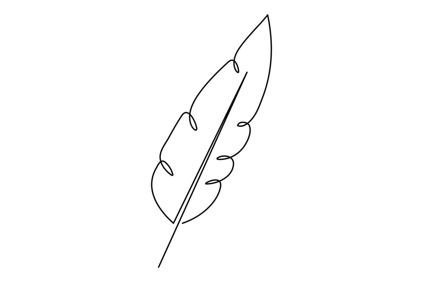 Minimalist one line feather sketch for modern graphics vector