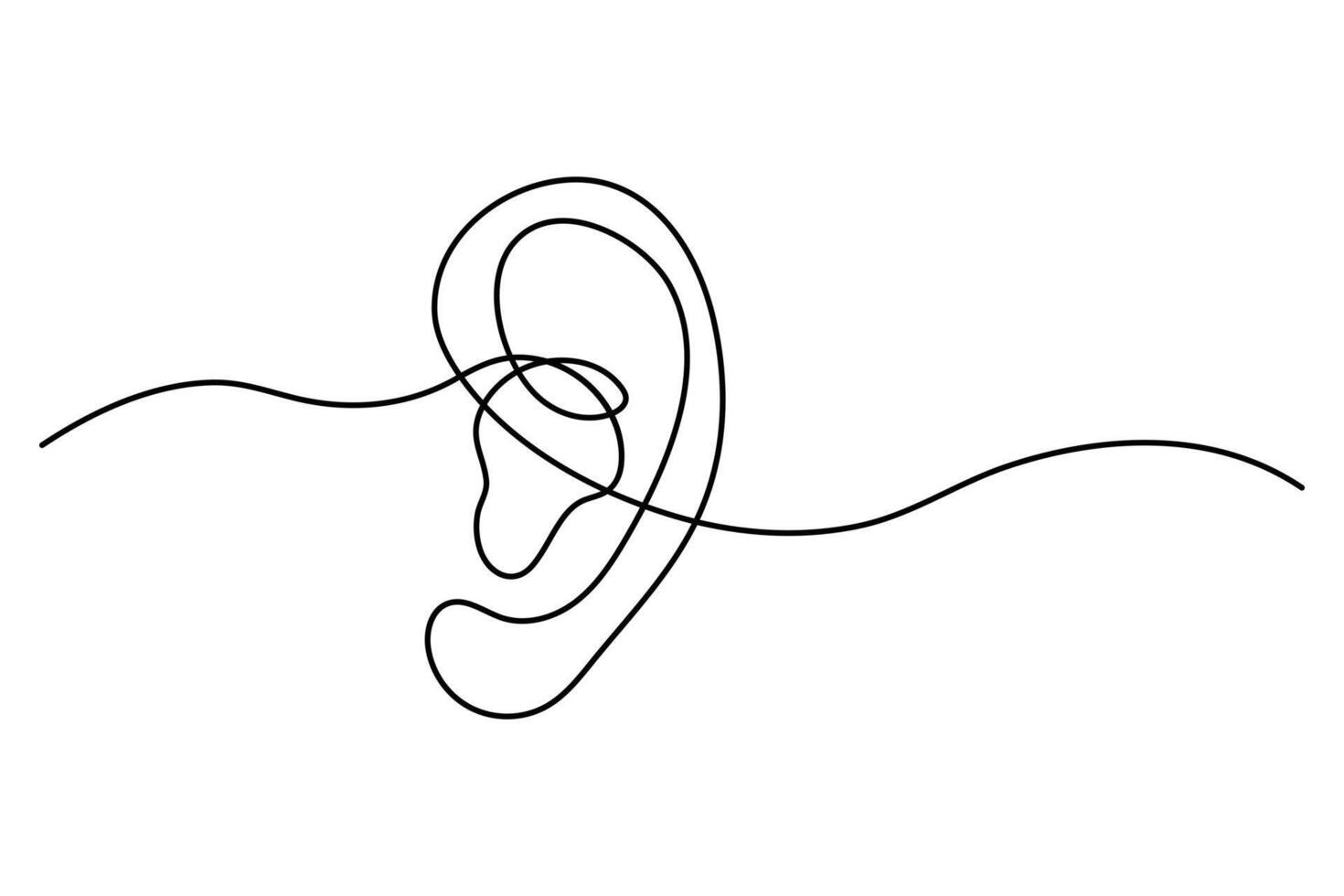 Single line human ear sketch for minimalistic art vector