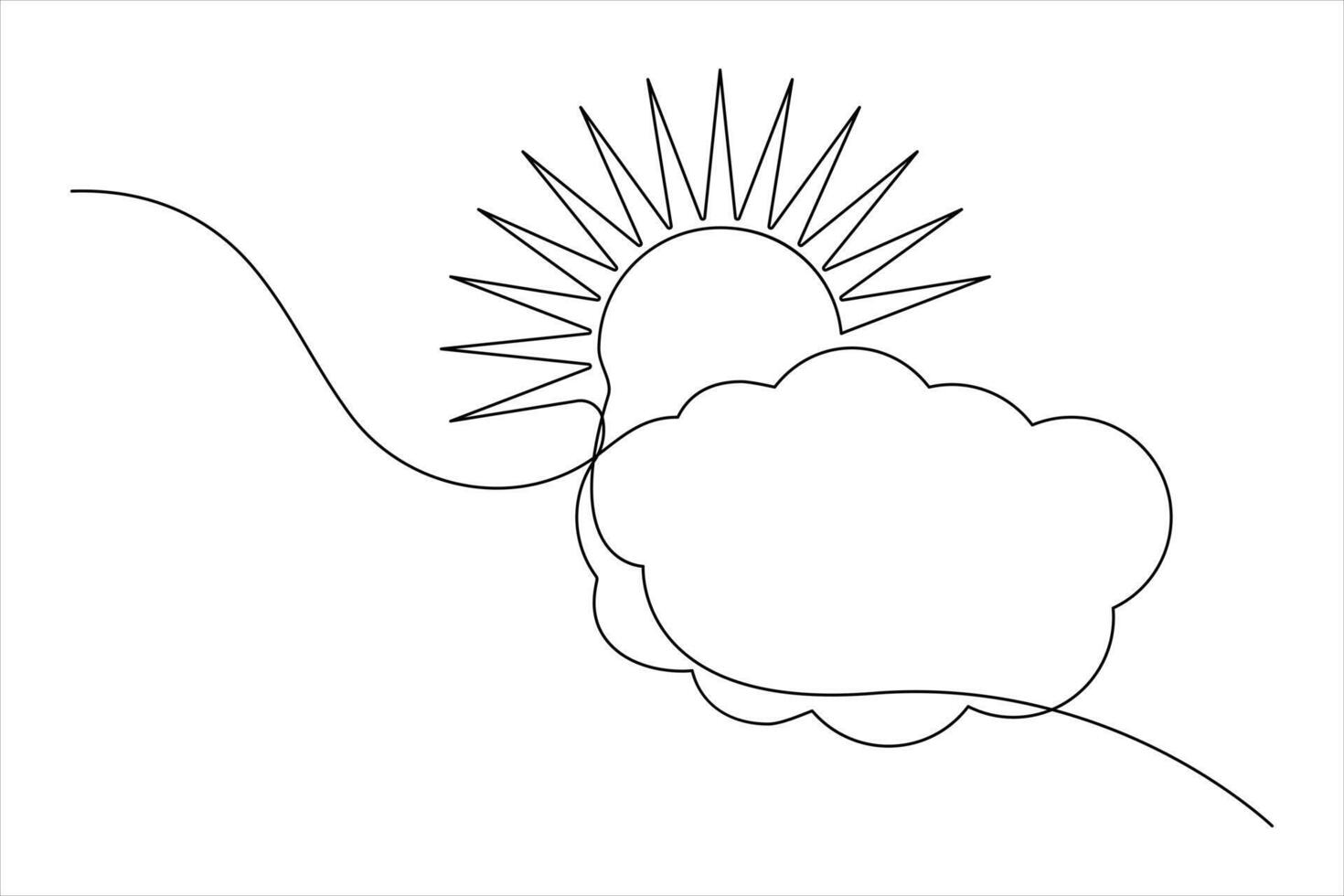 One line sun and cloud design for clean and minimal art vector