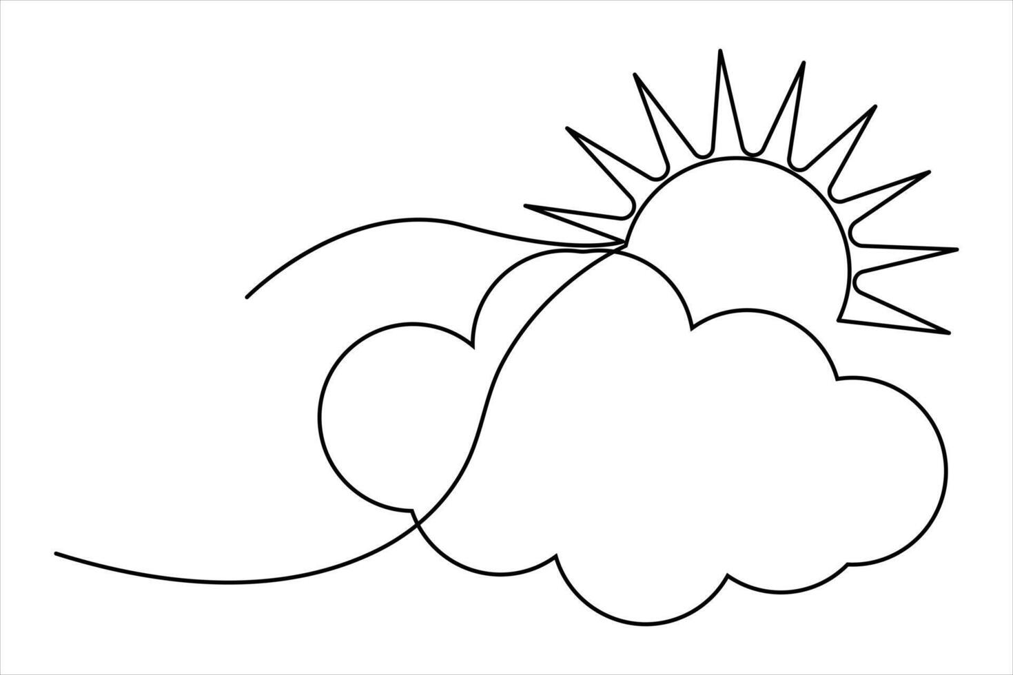 Modern one line drawing of sun and cloud for creative designs vector