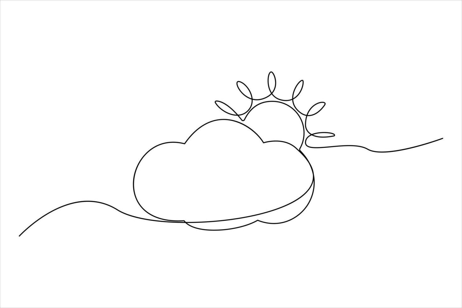 Clean and minimal one line sun and cloud illustration for designs vector