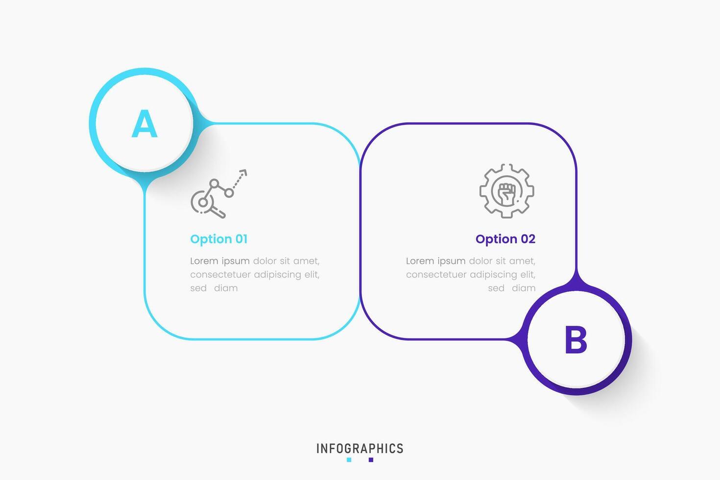 Infographic label design template with icons and 2 options or steps. Can be used for process diagram, presentations, workflow layout, banner, flow chart, info graph. vector
