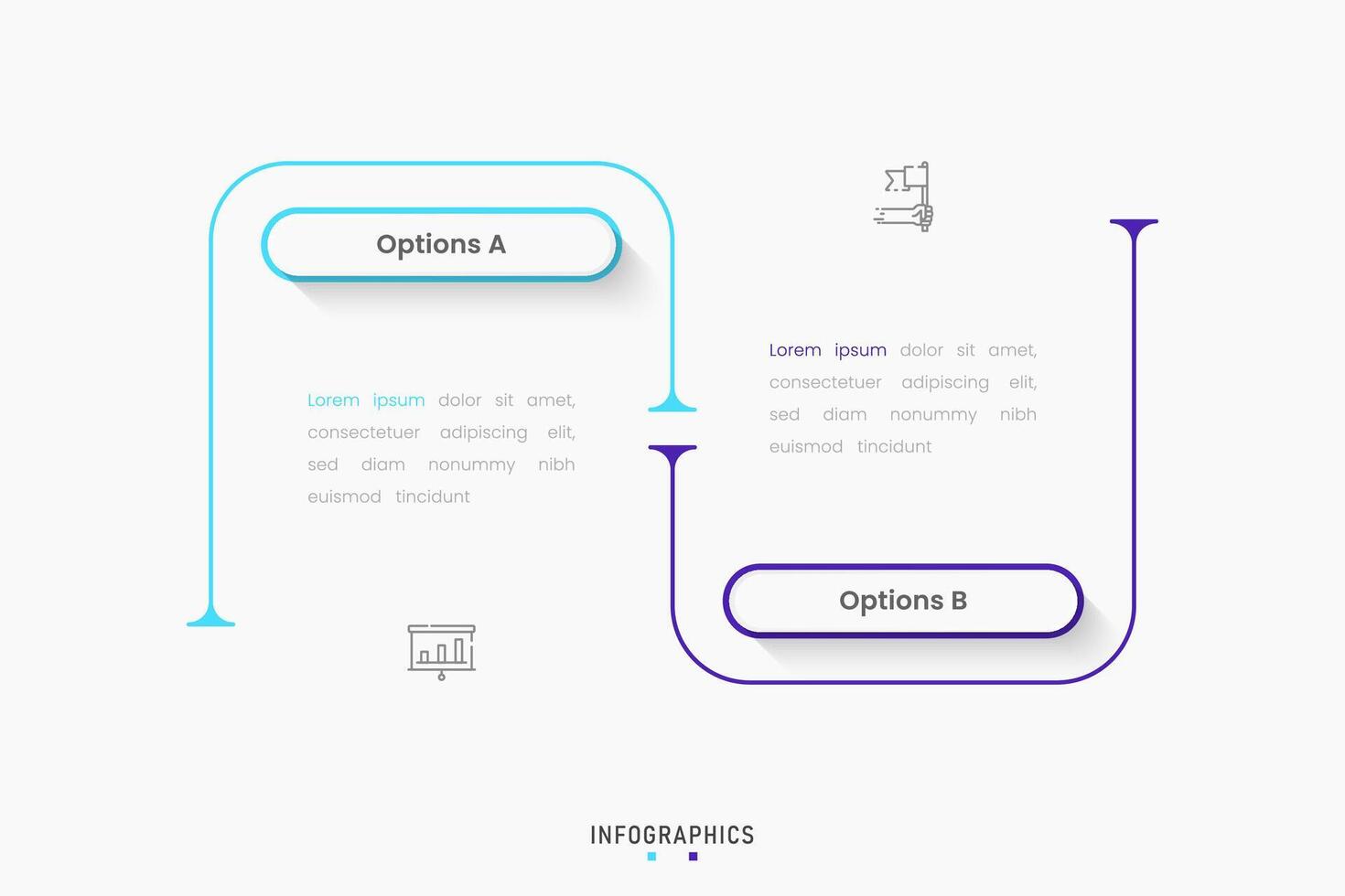 Infographic label design template with icons and 2 options or steps. Can be used for process diagram, presentations, workflow layout, banner, flow chart, info graph. vector