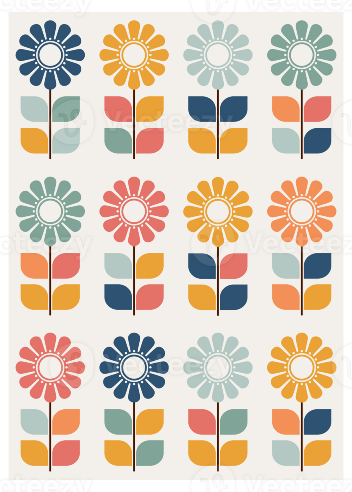 Colorful Retro Floral Art png