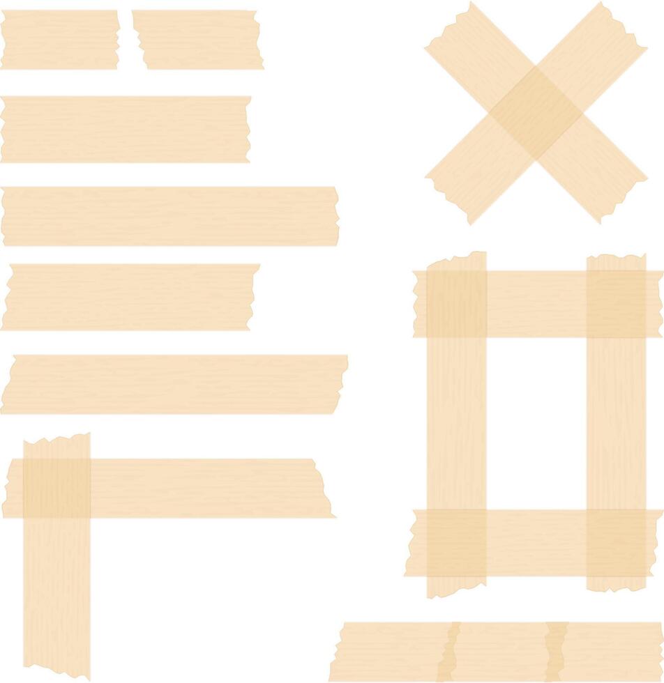 Pieces of transparent adhesive tape on white background, sticky tape vector