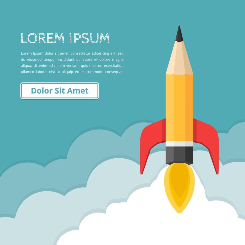 Pencil - rocket launch, business start-up, creativity concept vector