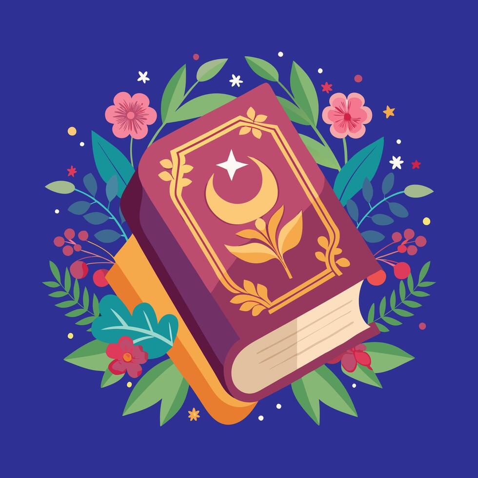 An open book surrounded by flowers and leaves vector