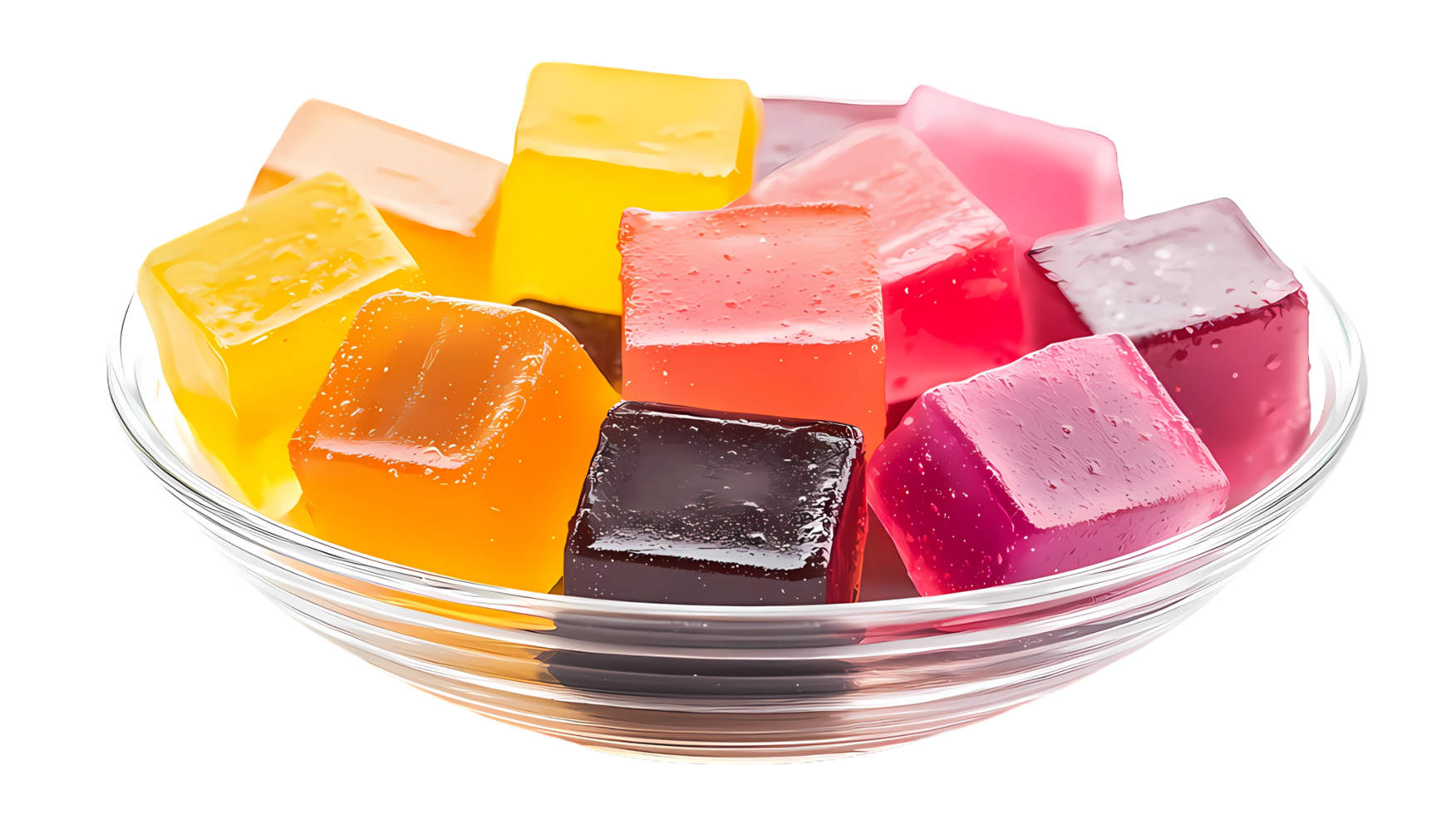 a bowl of colorful sweet jellies on a transparent background png