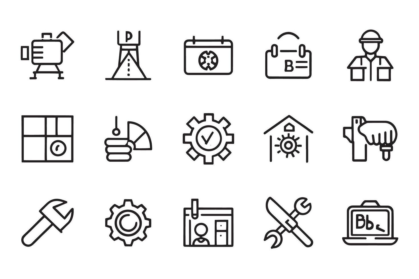 Happy labor day, repair, construction, renovation related editable icon set isolated flat illustration white background vector