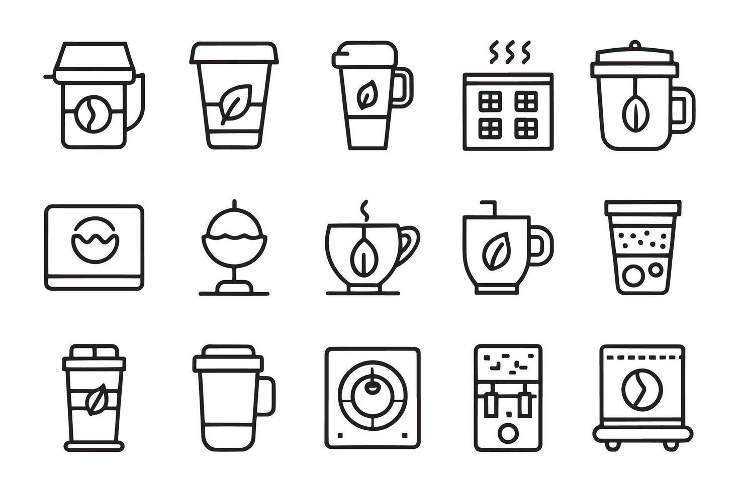 iced, maker machine, beans, Espresso cup related editable icon set isolated flat illustration white background vector