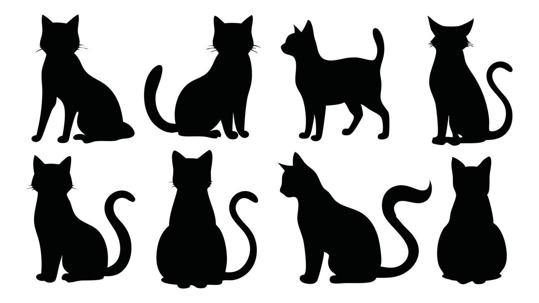 Cat silhouettes set isolated flat illustration on white background. vector
